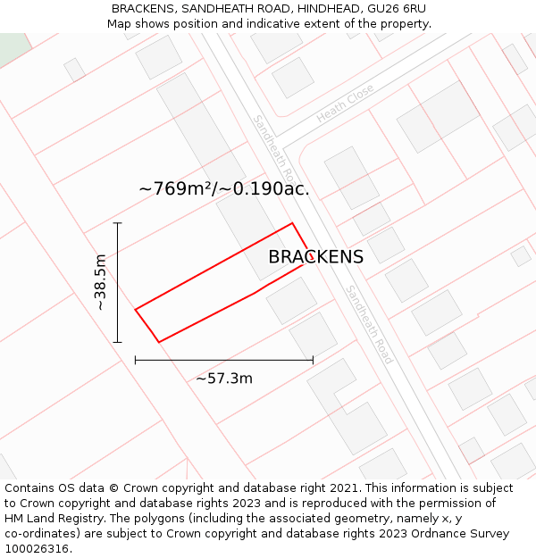 BRACKENS, SANDHEATH ROAD, HINDHEAD, GU26 6RU: Plot and title map