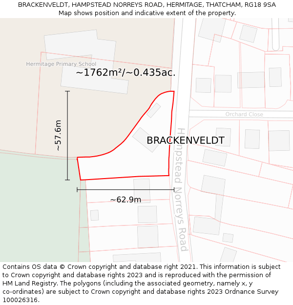 BRACKENVELDT, HAMPSTEAD NORREYS ROAD, HERMITAGE, THATCHAM, RG18 9SA: Plot and title map