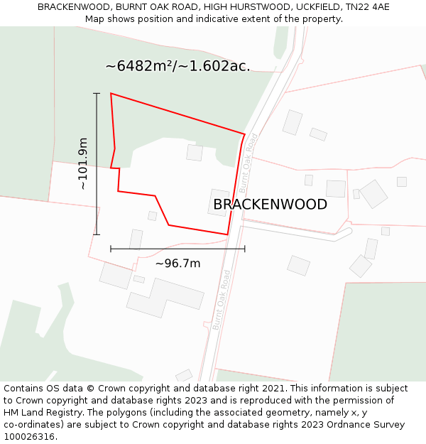 BRACKENWOOD, BURNT OAK ROAD, HIGH HURSTWOOD, UCKFIELD, TN22 4AE: Plot and title map