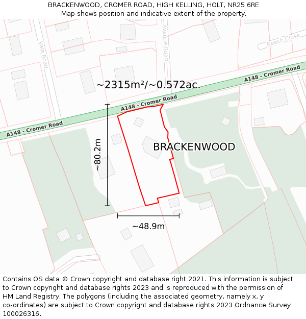 BRACKENWOOD, CROMER ROAD, HIGH KELLING, HOLT, NR25 6RE: Plot and title map