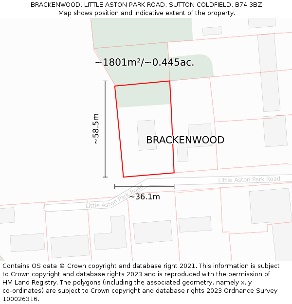 BRACKENWOOD, LITTLE ASTON PARK ROAD, SUTTON COLDFIELD, B74 3BZ: Plot and title map