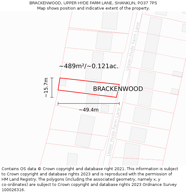 BRACKENWOOD, UPPER HYDE FARM LANE, SHANKLIN, PO37 7PS: Plot and title map