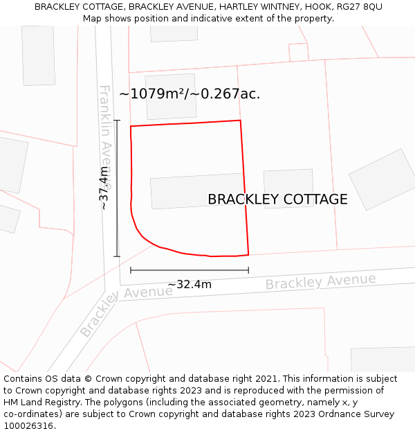 BRACKLEY COTTAGE, BRACKLEY AVENUE, HARTLEY WINTNEY, HOOK, RG27 8QU: Plot and title map