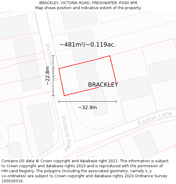 BRACKLEY, VICTORIA ROAD, FRESHWATER, PO40 9PR: Plot and title map