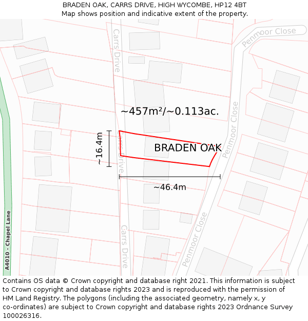 BRADEN OAK, CARRS DRIVE, HIGH WYCOMBE, HP12 4BT: Plot and title map