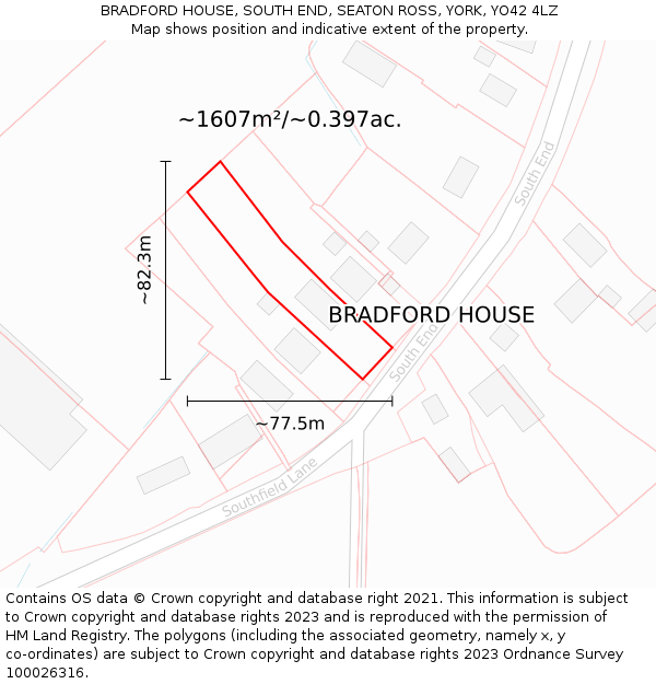 BRADFORD HOUSE, SOUTH END, SEATON ROSS, YORK, YO42 4LZ: Plot and title map