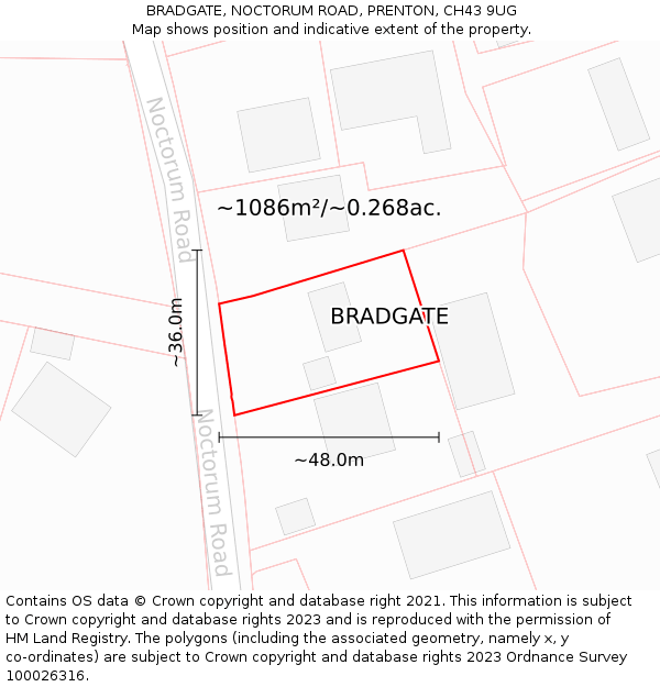 BRADGATE, NOCTORUM ROAD, PRENTON, CH43 9UG: Plot and title map