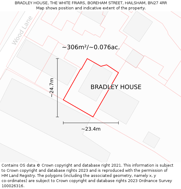 BRADLEY HOUSE, THE WHITE FRIARS, BOREHAM STREET, HAILSHAM, BN27 4RR: Plot and title map