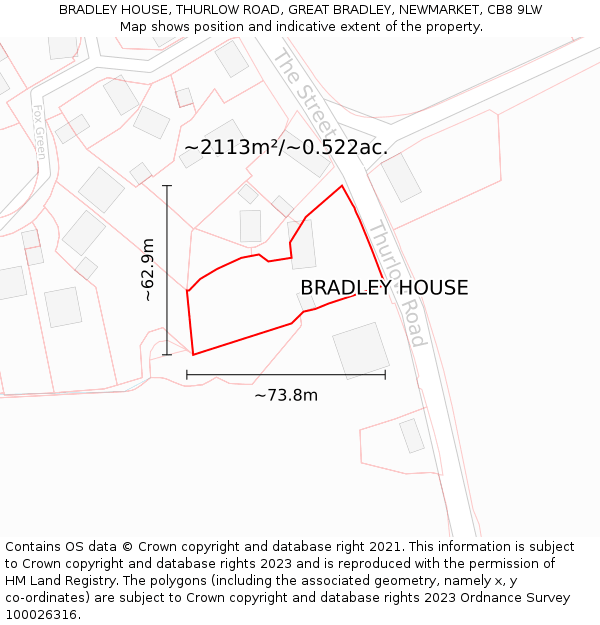 BRADLEY HOUSE, THURLOW ROAD, GREAT BRADLEY, NEWMARKET, CB8 9LW: Plot and title map
