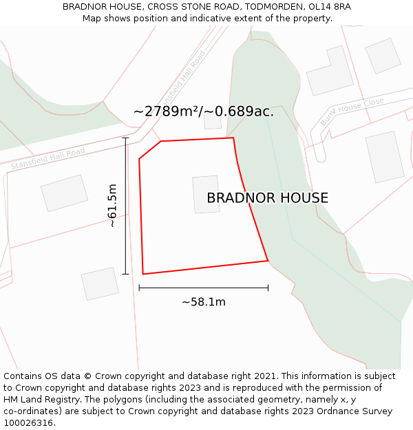 BRADNOR HOUSE, CROSS STONE ROAD, TODMORDEN, OL14 8RA: Plot and title map