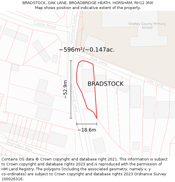 BRADSTOCK, OAK LANE, BROADBRIDGE HEATH, HORSHAM, RH12 3NX: Plot and title map