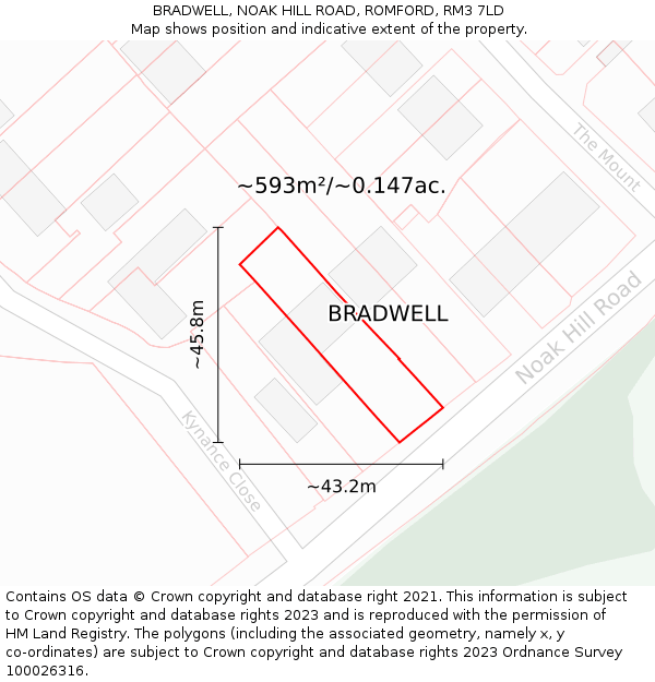 BRADWELL, NOAK HILL ROAD, ROMFORD, RM3 7LD: Plot and title map