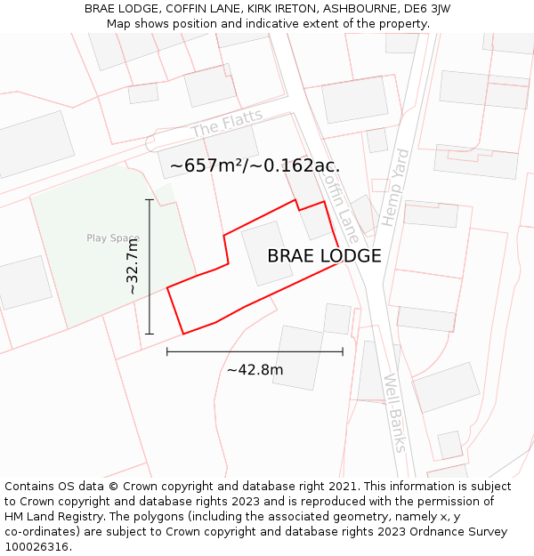 BRAE LODGE, COFFIN LANE, KIRK IRETON, ASHBOURNE, DE6 3JW: Plot and title map