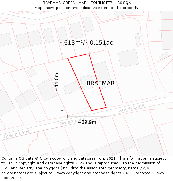 BRAEMAR, GREEN LANE, LEOMINSTER, HR6 8QN: Plot and title map