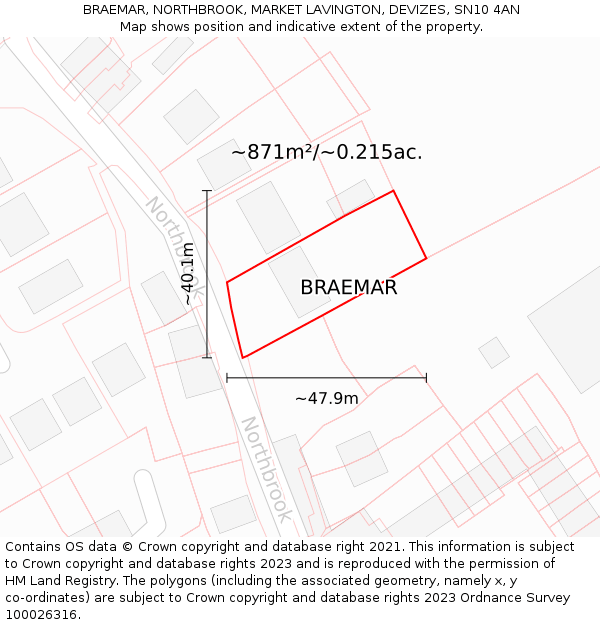 BRAEMAR, NORTHBROOK, MARKET LAVINGTON, DEVIZES, SN10 4AN: Plot and title map