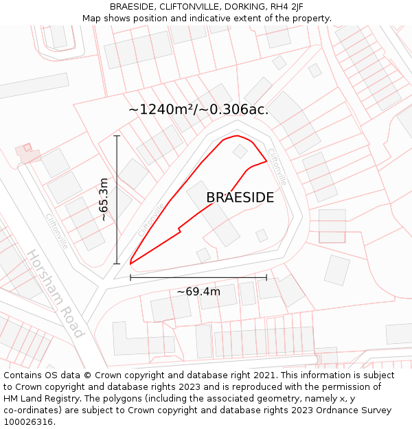 BRAESIDE, CLIFTONVILLE, DORKING, RH4 2JF: Plot and title map