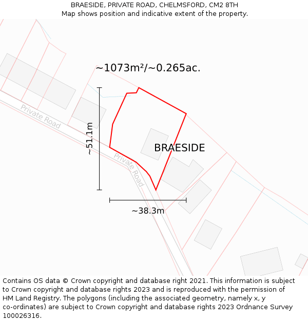 BRAESIDE, PRIVATE ROAD, CHELMSFORD, CM2 8TH: Plot and title map