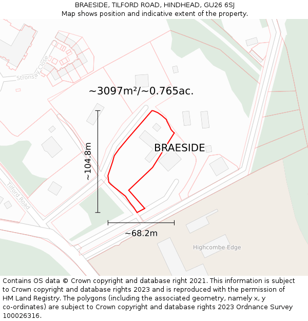 BRAESIDE, TILFORD ROAD, HINDHEAD, GU26 6SJ: Plot and title map