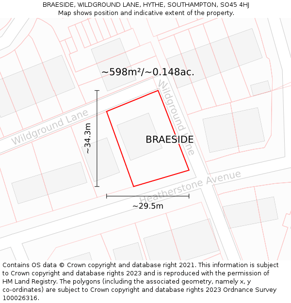 BRAESIDE, WILDGROUND LANE, HYTHE, SOUTHAMPTON, SO45 4HJ: Plot and title map