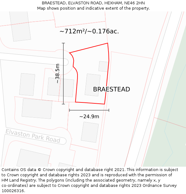 BRAESTEAD, ELVASTON ROAD, HEXHAM, NE46 2HN: Plot and title map