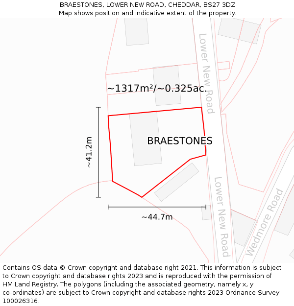 BRAESTONES, LOWER NEW ROAD, CHEDDAR, BS27 3DZ: Plot and title map