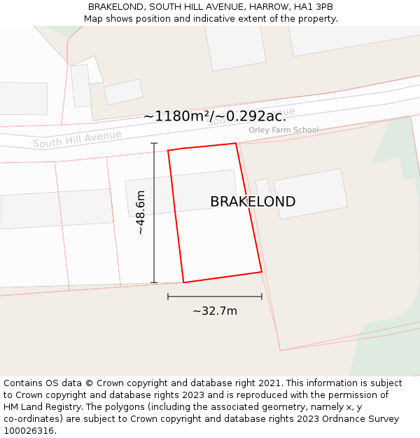 BRAKELOND, SOUTH HILL AVENUE, HARROW, HA1 3PB: Plot and title map