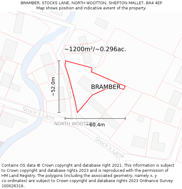 BRAMBER, STOCKS LANE, NORTH WOOTTON, SHEPTON MALLET, BA4 4EP: Plot and title map