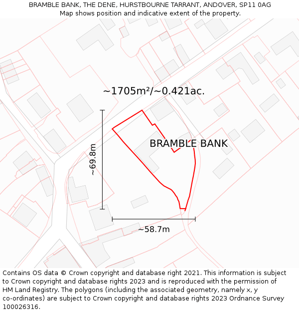 BRAMBLE BANK, THE DENE, HURSTBOURNE TARRANT, ANDOVER, SP11 0AG: Plot and title map