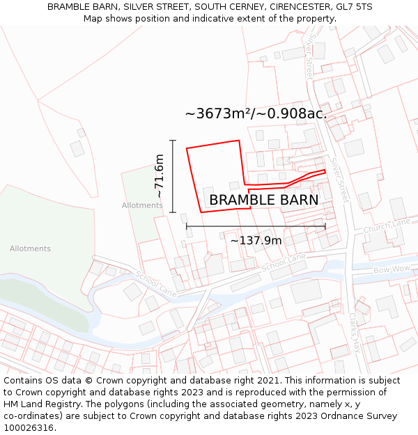 BRAMBLE BARN, SILVER STREET, SOUTH CERNEY, CIRENCESTER, GL7 5TS: Plot and title map
