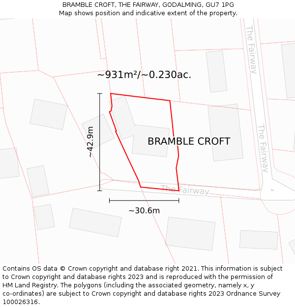 BRAMBLE CROFT, THE FAIRWAY, GODALMING, GU7 1PG: Plot and title map