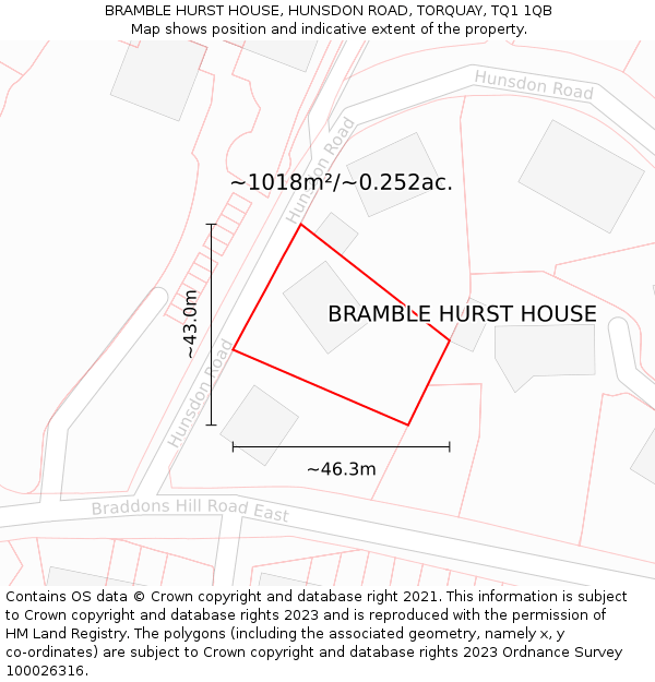 BRAMBLE HURST HOUSE, HUNSDON ROAD, TORQUAY, TQ1 1QB: Plot and title map