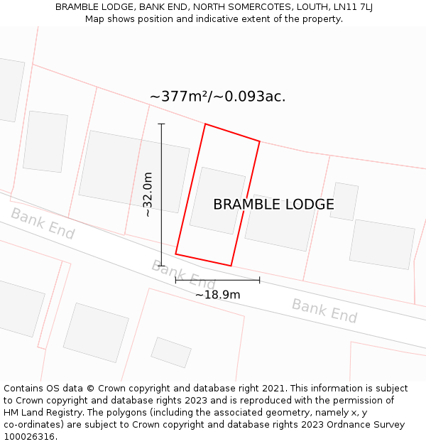 BRAMBLE LODGE, BANK END, NORTH SOMERCOTES, LOUTH, LN11 7LJ: Plot and title map