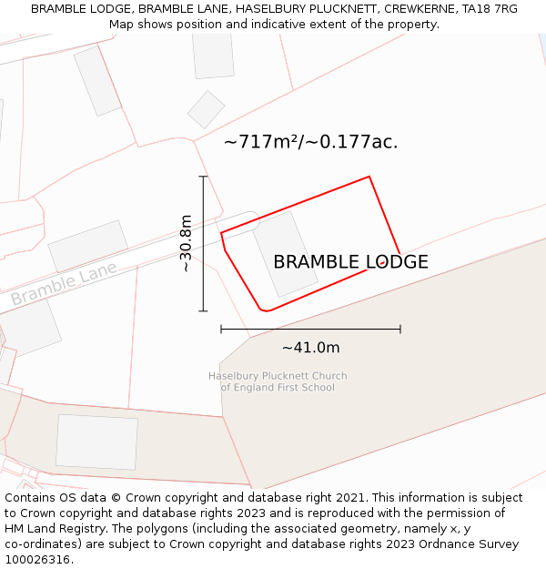 BRAMBLE LODGE, BRAMBLE LANE, HASELBURY PLUCKNETT, CREWKERNE, TA18 7RG: Plot and title map