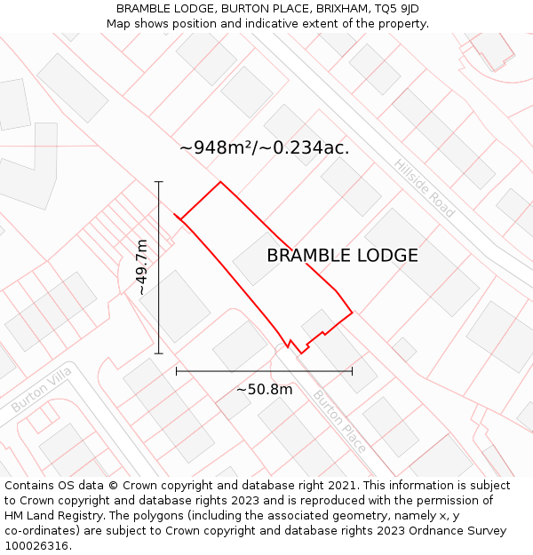 BRAMBLE LODGE, BURTON PLACE, BRIXHAM, TQ5 9JD: Plot and title map