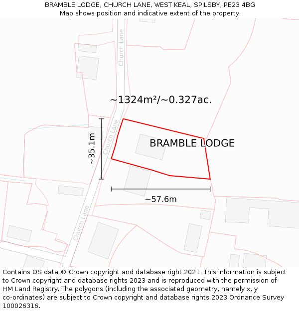 BRAMBLE LODGE, CHURCH LANE, WEST KEAL, SPILSBY, PE23 4BG: Plot and title map