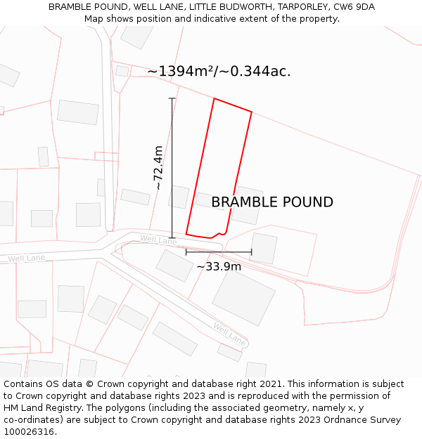 BRAMBLE POUND, WELL LANE, LITTLE BUDWORTH, TARPORLEY, CW6 9DA: Plot and title map