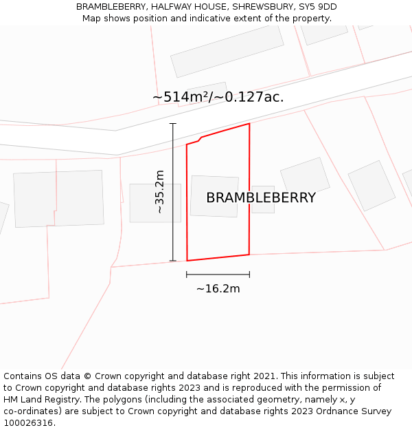 BRAMBLEBERRY, HALFWAY HOUSE, SHREWSBURY, SY5 9DD: Plot and title map