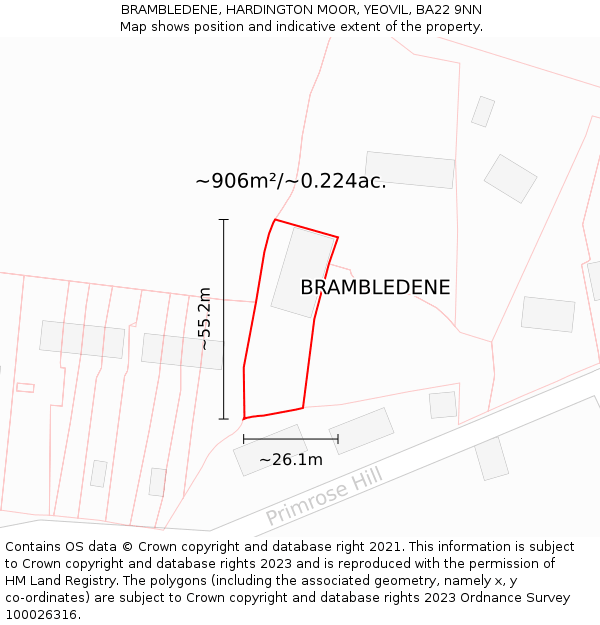 BRAMBLEDENE, HARDINGTON MOOR, YEOVIL, BA22 9NN: Plot and title map
