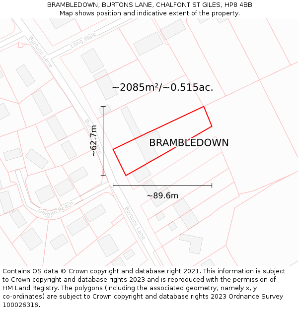 BRAMBLEDOWN, BURTONS LANE, CHALFONT ST GILES, HP8 4BB: Plot and title map