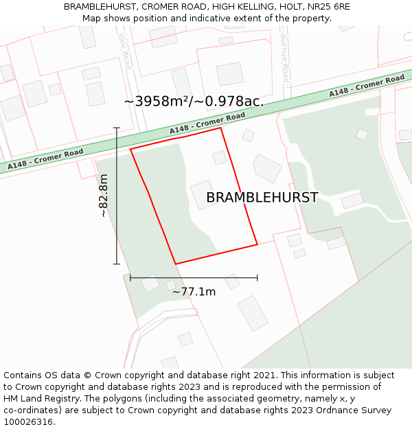 BRAMBLEHURST, CROMER ROAD, HIGH KELLING, HOLT, NR25 6RE: Plot and title map