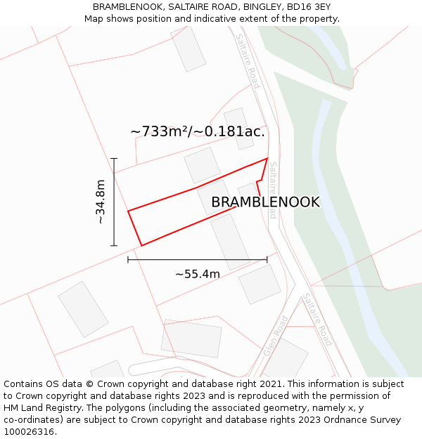 BRAMBLENOOK, SALTAIRE ROAD, BINGLEY, BD16 3EY: Plot and title map