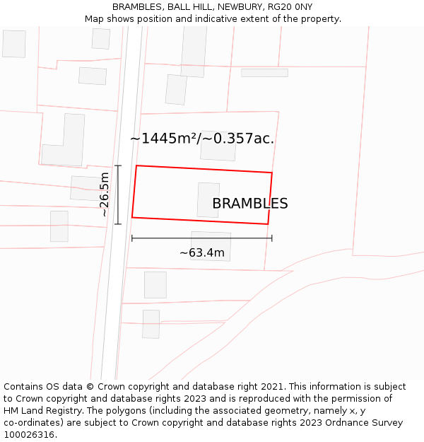 BRAMBLES, BALL HILL, NEWBURY, RG20 0NY: Plot and title map