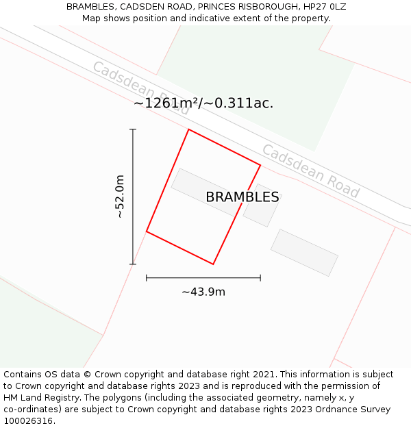 BRAMBLES, CADSDEN ROAD, PRINCES RISBOROUGH, HP27 0LZ: Plot and title map