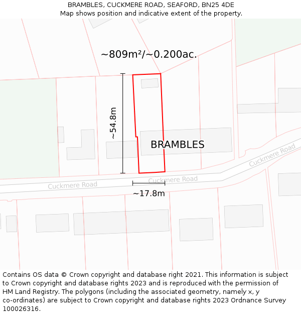 BRAMBLES, CUCKMERE ROAD, SEAFORD, BN25 4DE: Plot and title map