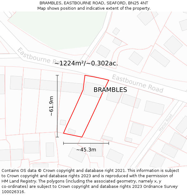 BRAMBLES, EASTBOURNE ROAD, SEAFORD, BN25 4NT: Plot and title map