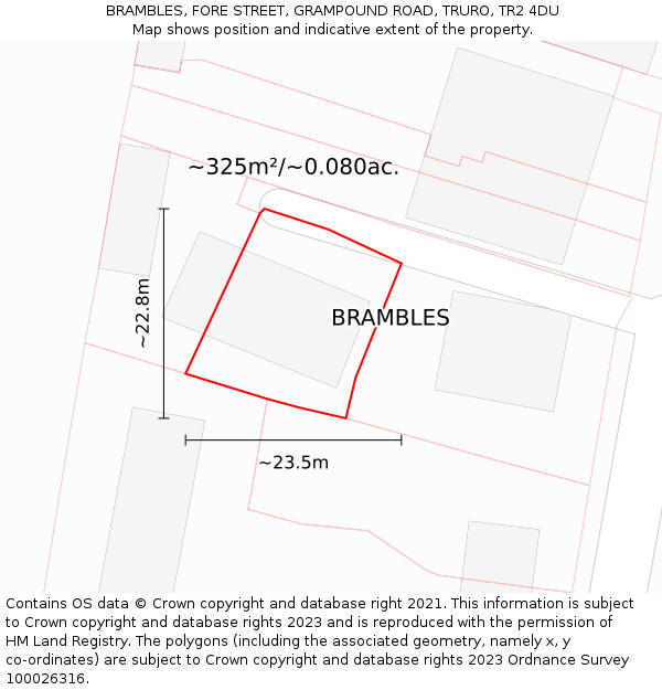 BRAMBLES, FORE STREET, GRAMPOUND ROAD, TRURO, TR2 4DU: Plot and title map