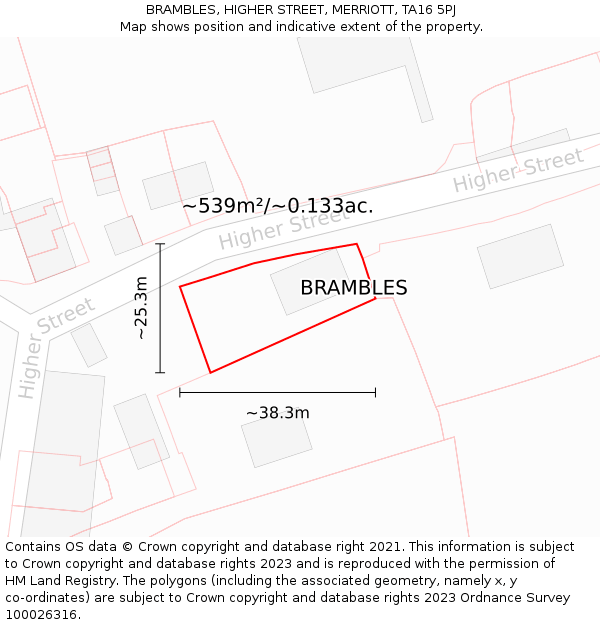 BRAMBLES, HIGHER STREET, MERRIOTT, TA16 5PJ: Plot and title map