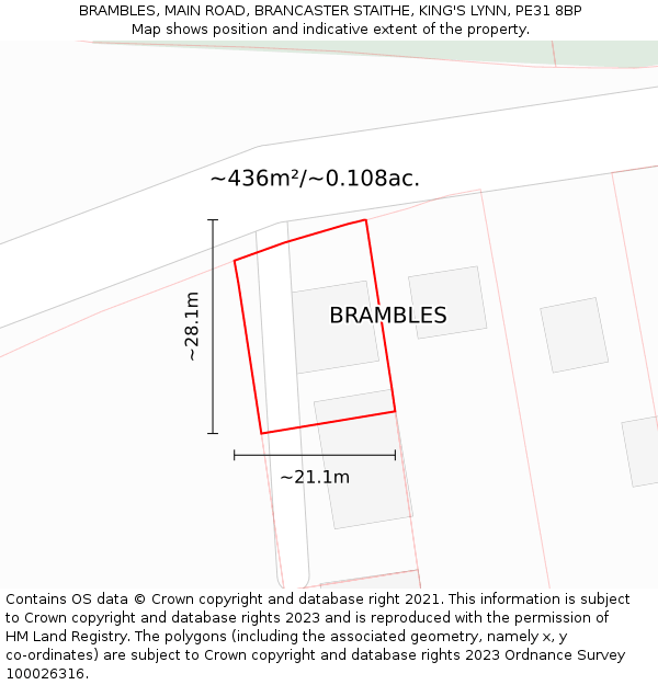 BRAMBLES, MAIN ROAD, BRANCASTER STAITHE, KING'S LYNN, PE31 8BP: Plot and title map