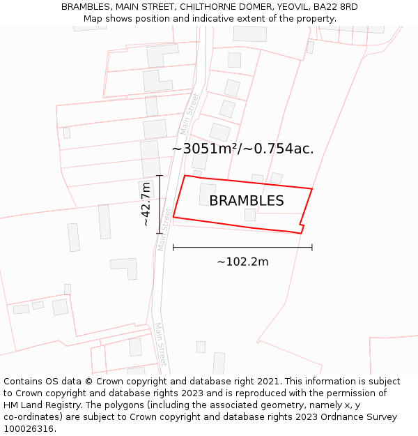 BRAMBLES, MAIN STREET, CHILTHORNE DOMER, YEOVIL, BA22 8RD: Plot and title map