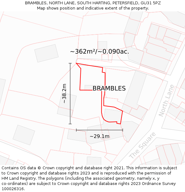 BRAMBLES, NORTH LANE, SOUTH HARTING, PETERSFIELD, GU31 5PZ: Plot and title map